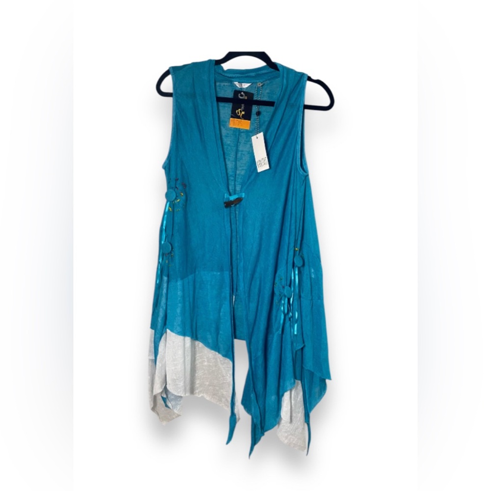 Turquoise & White Knit Sleeveless Vest / Cardigan Women’s Large by Kaktus